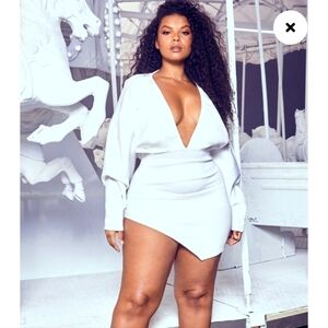 Pretty little thing white long Sleeves plus size mini dress size 22